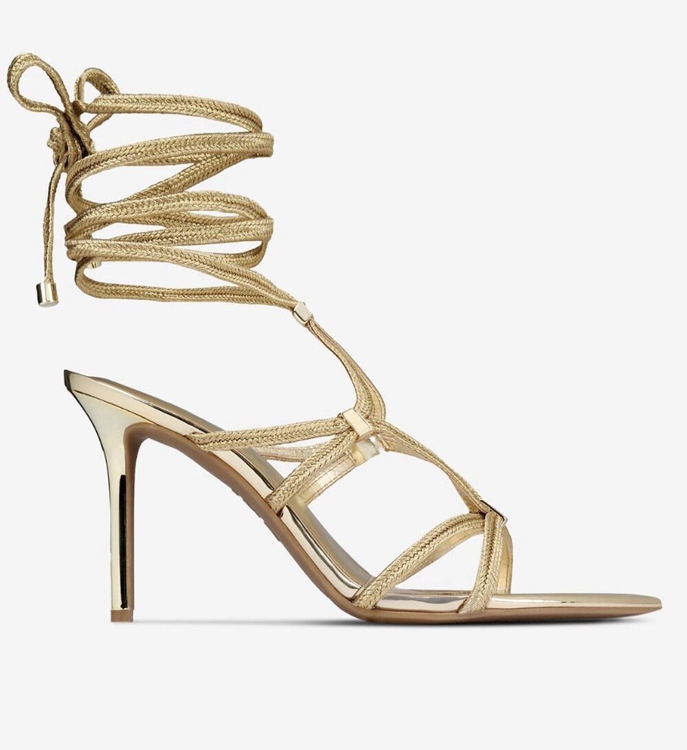 INC Women's Size 7M Laqueta Lace Up Dress Sandals Heels Gold Goddess Metallic